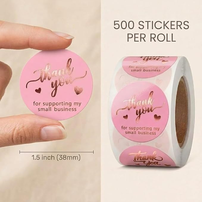 500 Pcs 1.5 Inch Pink and Rose Gold Thank You Stickers for Small Business, Small Business Packaging, Self-Adhesive & Waterproof Stickers with Beautiful Designs, Strong and Durable Envelope Seals