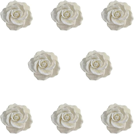 O'Creme Garden Rose Gumpaste Flowers - White-Small - Edible Flowers for Cake Decorating - Sugar Paste Flower Decorations for Cakes, Candy, Cupcake Toppers - Birthday, Wedding, Valentines, Baby Shower