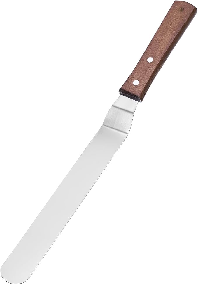uxcell Icing Spatula with 9 Inch Stainless Steel Bent Blade Cake Angled Scraper Offset Frosting Spatula with Wood Handle for Cake Decorating, Smoothing Frosting, Baking, Wood Color