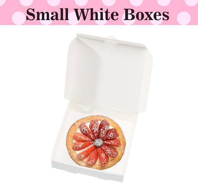 5 Inch Thin Mini Pizza Boxes,100 Pack Small White Pizza Boxes for Cookie,Mini Pies, Party Favors and Crafts(5x5x1 Inches)