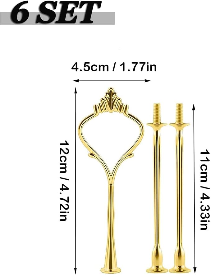 BetterJonny 6 Sets 3 Tier Cake Plate Stand Stand Handle, Cake Stand Hardware Handle Fittings Hardware Holder for Wedding and Party Making Dessert Platter Stand（Gold）