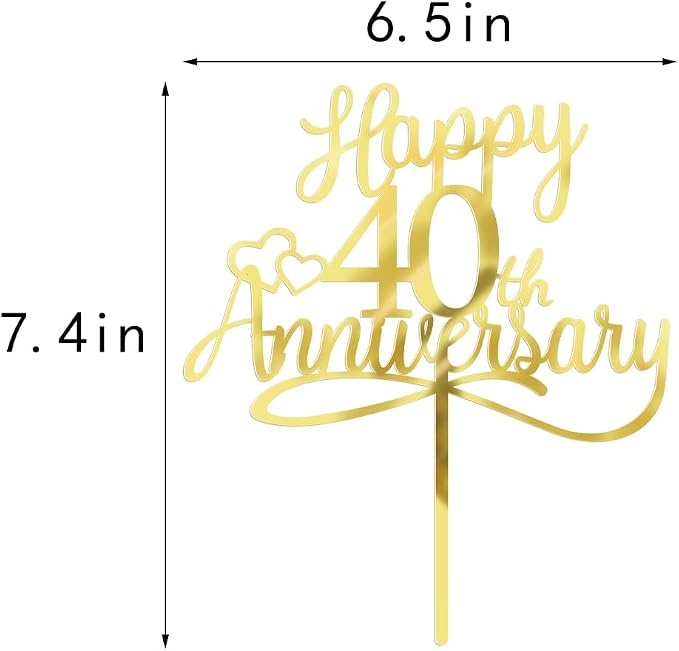 Sleyberoy Acrylic Happy 40th Anniversary Cake Toppers -Wedding Anniversary Party Decorations, 40th Wedding Anniversary, Company Anniversary Party, Birthday Party Decorations (Acrylic 40)
