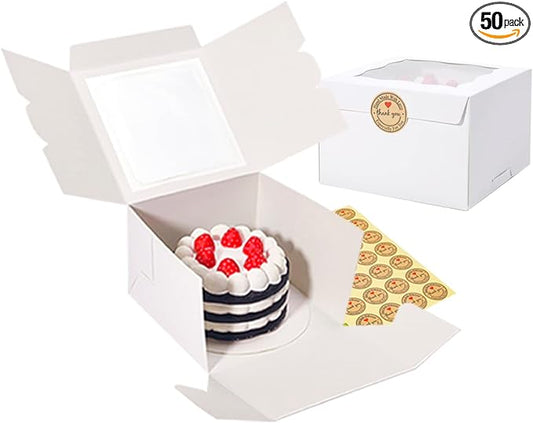 Cookie Boxes with Window 6x6x4 Inch 50 Pack Premium White Bakery Boxes for Individual Cheesecake,Cupcake,Dessert,Pastries,Mini Bundt Cake and Muffin