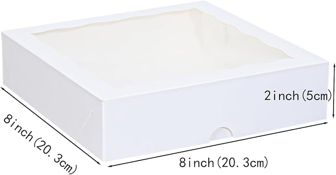 RomanticBaking 50pcs 8x8x2 Inches Bakery Boxes with Window Cookies Boxes Chocolate Covered Strawberries Boxes Cakesicle Boxes for Christmas Valentine's Halloween Easter Father's Mother's Day
