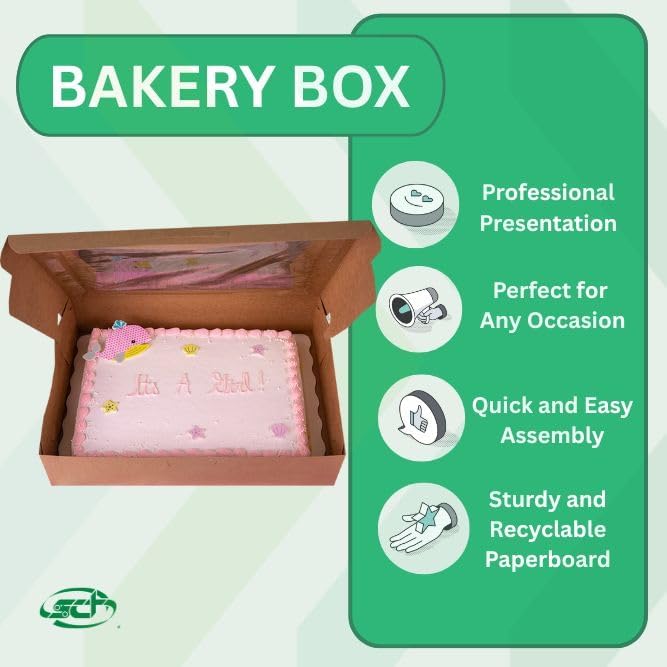 Southern Champion Tray 23133K Kraft Paperboard Lock Corner Window Bakery Box, 19" Length x 14" Width x 4" Height, Natural (Case of 50)