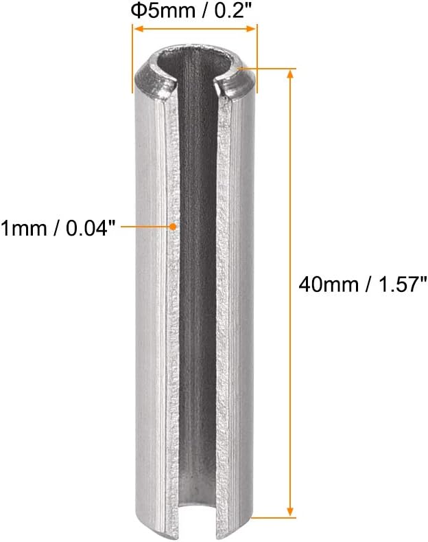 uxcell Slotted Spring Pin - M5 x 40mm 304 Stainless Steel Split Spring Roll Dowel Pins Plain Finish 20Pcs