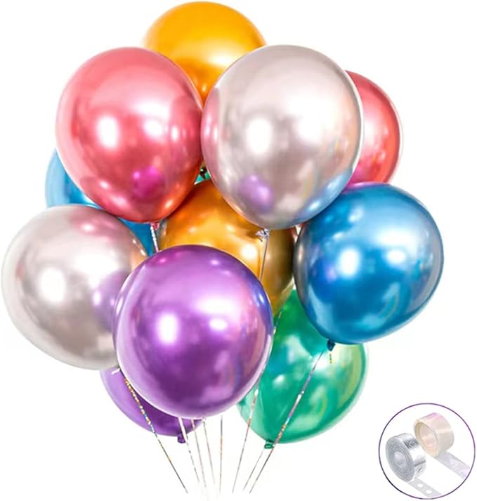 Colorful Party Balloons 100pcs 12inch Chrome Metallic Helium Balloons for Birthday Party Decoration and Arch Decoration Wedding Birthday Baby Shower Christmas Party