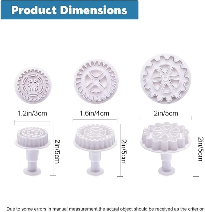 3Pcs Gear Cookie Cutters, Steampunk Cogs Plunger Mold, 3D Gear Cookie Stamp Mold, Clock Wheel Biscuits Fondant Molds for Cake Cookie food Decoration Cookie Cutters Baking Tools