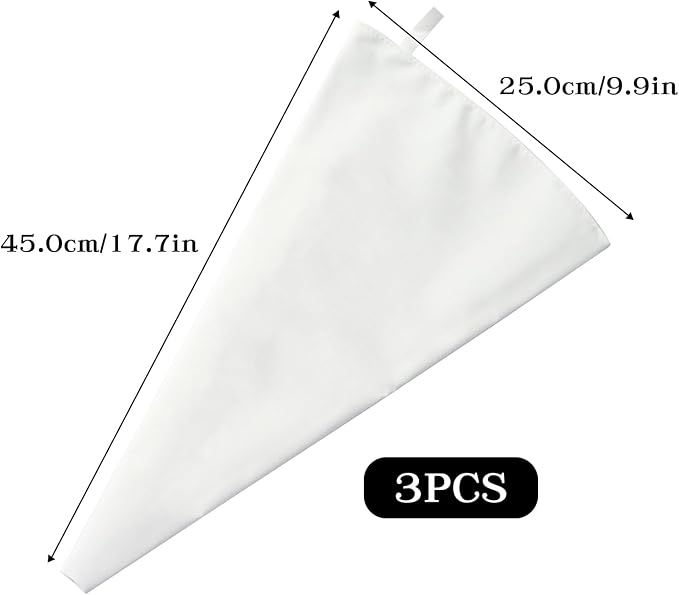 Klmnop 3 Pack Reusable Piping Bags, 18 Inch Cloth Pastry Bags Cake Decorating Bags Icing Piping Bag Hangable Frosting Piping Bags(White)