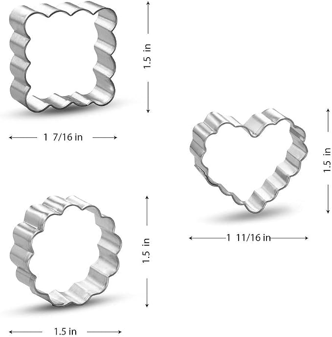 Foose Cookie Cutters Mini Geometric Shape Cookie Cutter 3 Piece Set with Recipe Card, Made in the USA