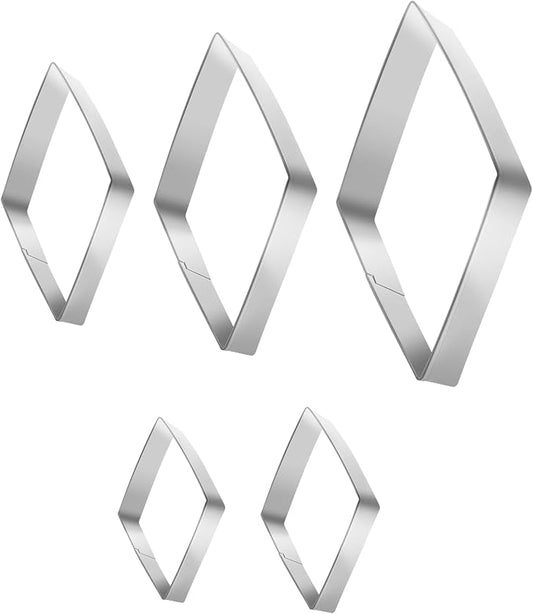 5 Pcs Diamond Cookie Cutter Stainless Steel Geometric Cookie Cutters Silver Rhombus Cutter Set Assorted Sizes (5 Inch, 4 Inch, 3 Inch, 2 Inch, 1 Inch)