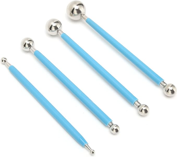 4Pcs Stainless Steel Cake Tools Baking Decorating Kit Fondant Sculpting Modeling Set with Rubber Handle for Cake Clay Pottery Art DIY