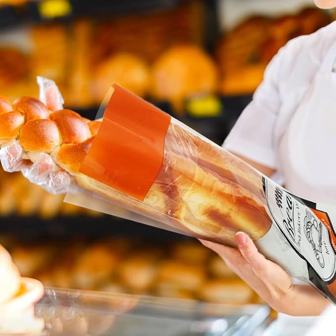 Plastic Bread Bags with Ties, 100 Pack Clear Loaf Bag for Homemade Bread - 9.8 * 18 * 3 inch (Orange)