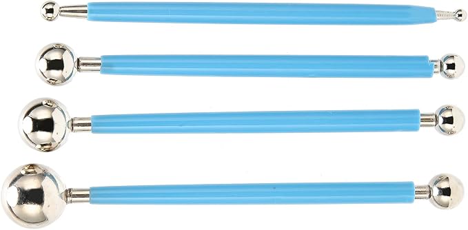 4Pcs Stainless Steel Cake Tools Baking Decorating Kit Fondant Sculpting Modeling Set with Rubber Handle for Cake Clay Pottery Art DIY