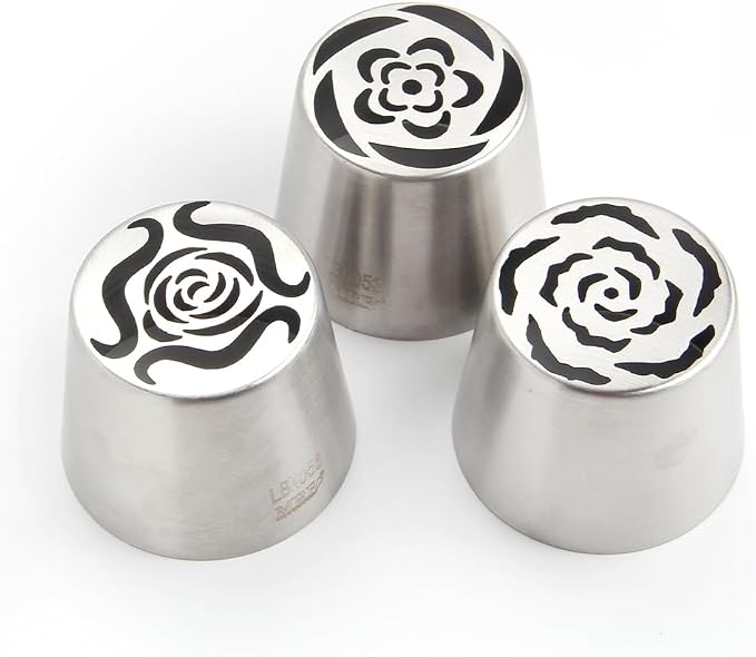 3 Pieces Stainless Steel Extra Large Russian Tulip Icing Tips Kit, Cupcake Dessert Marshmallow Piping Nozzle,1 Cleaning Brush for Cake Decorations,Pastry Baking Tools