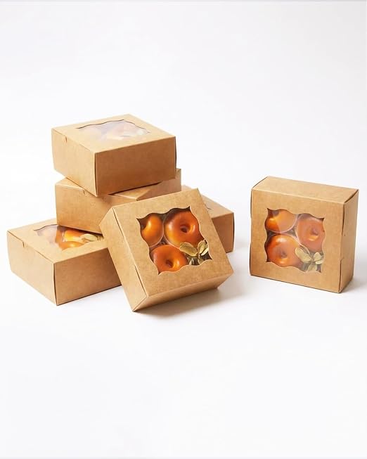 Bakepacker 240pcs Brown Cookie Boxes 6x6x3 inches Easy Assemble Macaroon Pastry Boxes Bakery Boxes with Window for Bakery