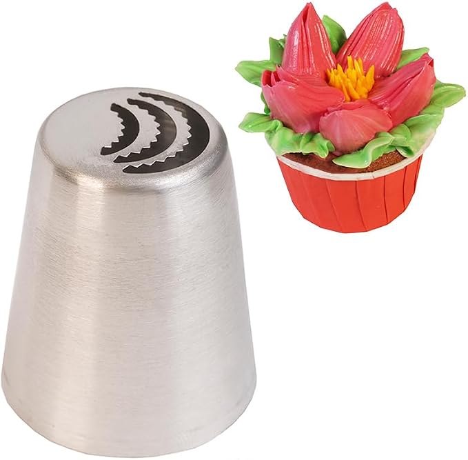34 Pieces Stainless Steel Russian Flower Icing Tips Set,12 Special Russian Piping Nozzles,1 Cleaning Brush,1 Plastic Coupler,10 Silicone Cupcakes Mold,10 Disposable Pastry Bags for Cake Decorations