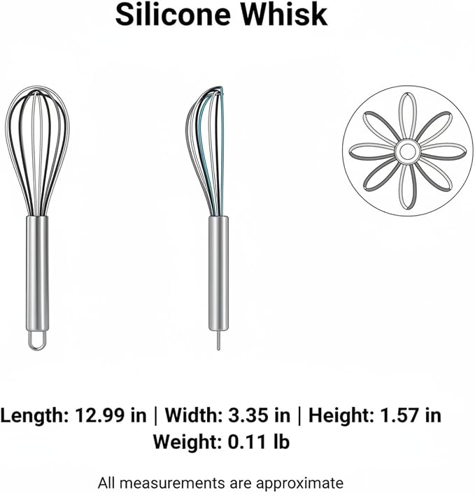 Silicone Whisk, Non-Scratch Coated Wires with Stainless Steel Core for Mixing Batters and Sauces in Nonstick Cookware, 13 Inch (1 PC)