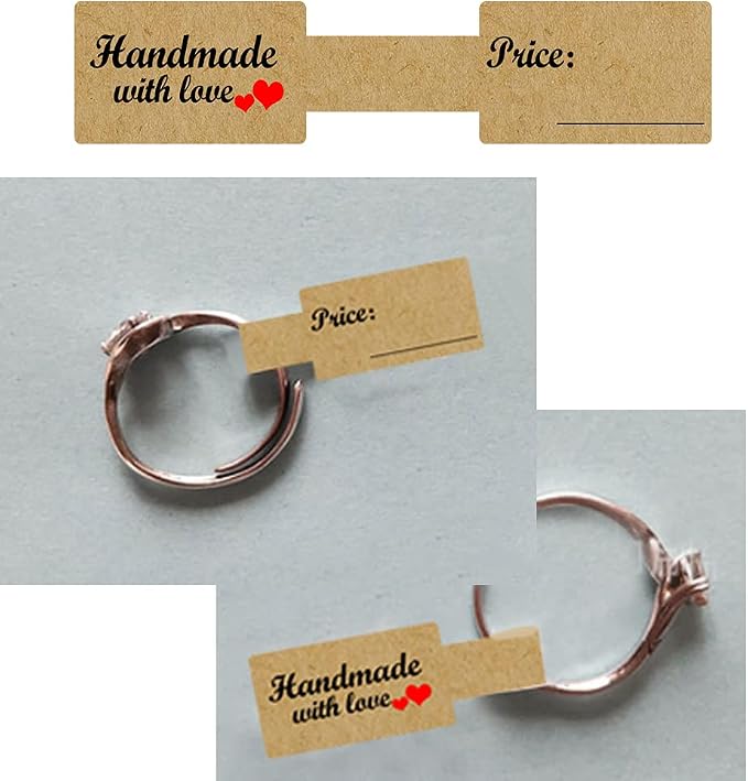Top label Handmade with Love Sticker, Jewlry Price Tags, Rings Indentification Tags, 3x0.75 Inch, 300 Pcs Per Roll
