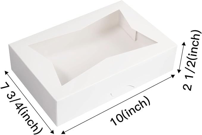 15-Pack 10inch White Pastry Bakery Cookie Box,10x7.75x2.5inch Large Donuts,Muffins,Cookies Boxes with PVC Window - Auto-Pop up Paper Box Nature Cardboard Take Out Container,Pack of 15