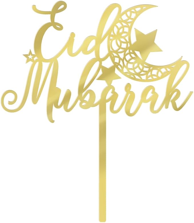 Acrylic gold Eid mubarak Cake Topper, Muslim Islam Eid Festival Party Decorations - Wedding/Baby Shower/Birthday Party Decorations