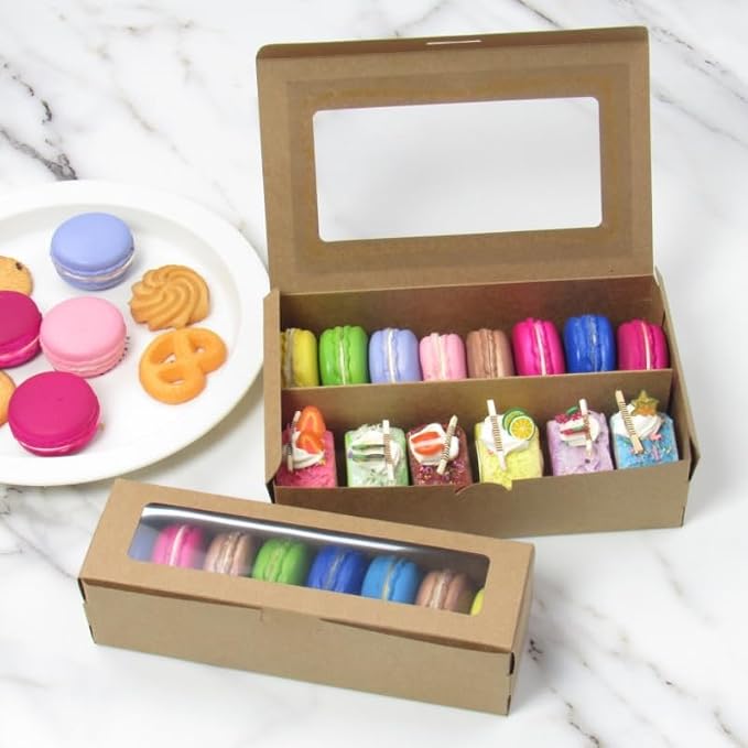 20 Pcs Brown Kraft Muffin Boxes,2x2x7 Small Pastry Boxes with Window,Small Bread Box,For Macaron,Cookies,Candy,Chocolate,Baked Goods Packaging Takeout Boxes