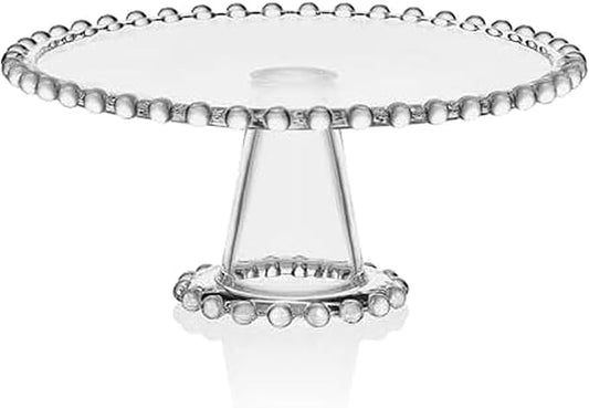 Fitz & Floyd Beaded Large Glass Cake Stand, 10.75 Inch Clear Glass Pedestal Cake Stand for Desserts, Appetizers, and Entertaining