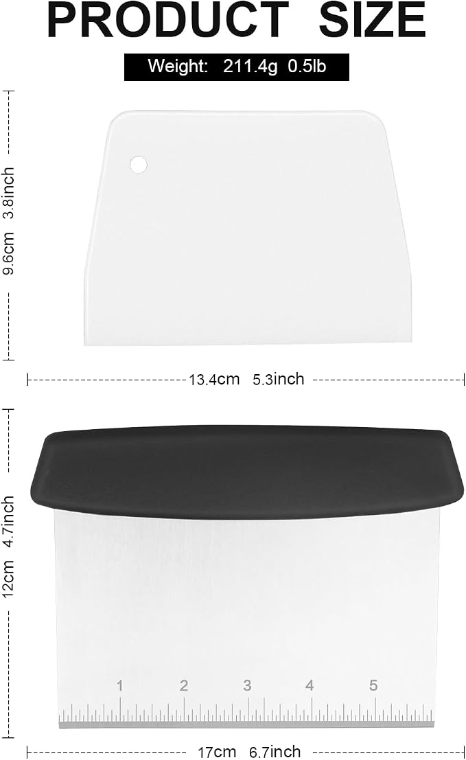 Dough Scraper Set of 3 with Handle and Scale Stainless Steel Dough Scraper, Plastic Shape Spatula for Cutting Pizza, Pastry, Bread, Baking and Spreading