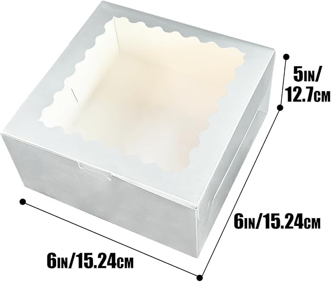 Bakepacker 36pcs 6x6x5 Inches Cake Boxes with Window 18-Packs Silver 6 Inch Bakery Boxes (18 Cake Boxes +18 Cake Boards Included)
