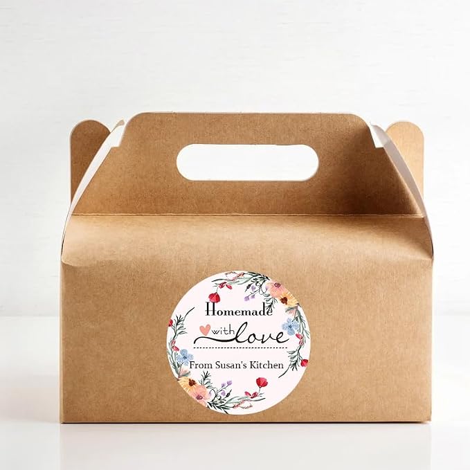 400 Pack Custom Handmade/Homemade with Love Label Stickers|Personalize Business Logo Labels|1.5/2inch Round Personalized Labels in Various Designs for Crafts,Baking,Gifts and Small Business