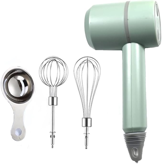 Hand Mixer, Portable Electric Cordless Handheld Mixer, 3-speed Usb Rechargeable with Twin Mixer Whips and Egg Separator for Butter, Cream,Kitchen Baking and Cooking (Green)