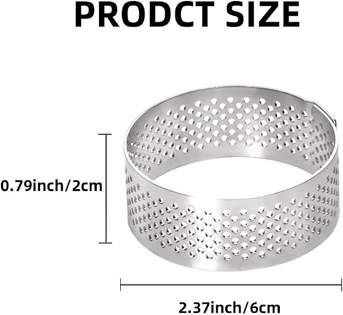 10 Pcs 2.37 Inch 304Stainless Steel Tart Ring, Heat-Resistant Perforated Cake Mousse Ring, Round Ring Baking doughnut tools (6cm)