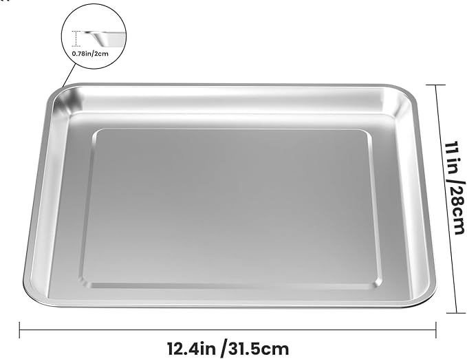 Baking Sheet Pan Set of 2, 12.4"x11" Stainless Steel Air Fryer Pan Replacement Tray for Cuisinart TOA-060 and TOA-065 TOA-70 Toaster Oven Accessories Parts for Cooking Bread and Broiling, NonStick