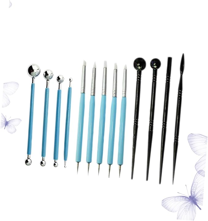13 Pcs Fondant Sculpting Tools Set Cake Decoration Pen Kit Textured Pattern Rolling Sticks Food-Grade Plastic Modeling Tools for Cake and Pottery Crafting