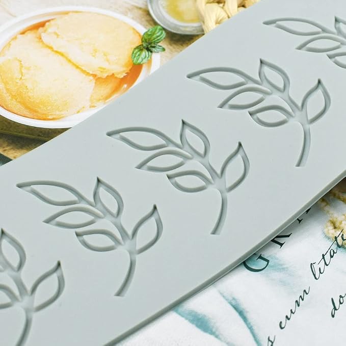 Fondant Silicone Moulds Tropical Leaves Silicone Imprint Mat Gum Paste Press Mold for Cake Chocolate Cupcake Decorating Cake Toppers Candy Cookies Resin Sugarcraft (D_7.72x2.72x0.12inch)