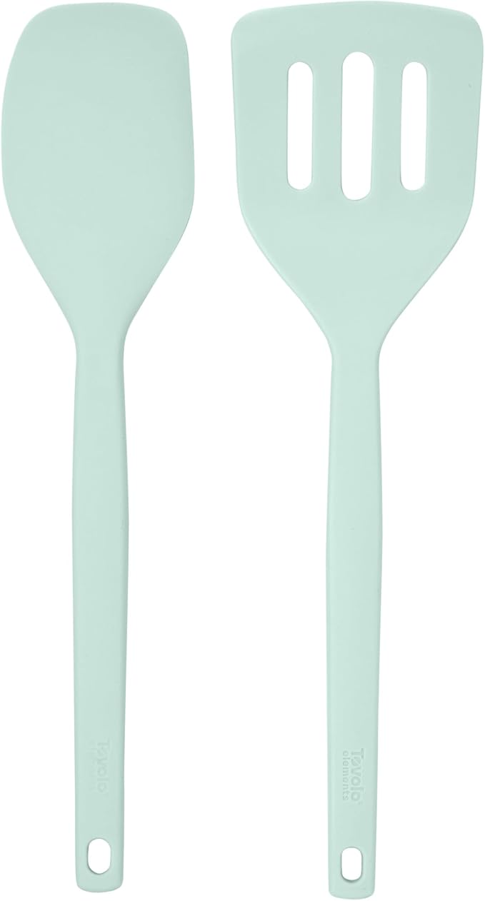 Tovolo Elements Silicone Spatula Turner Set Kitchen Utensils Heat Resistant 600F Easy Clean Dishwasher Safe Nonstick Spatula Turner Bundle Cookware for Cooking Baking Mixing Tools, Blue Haze