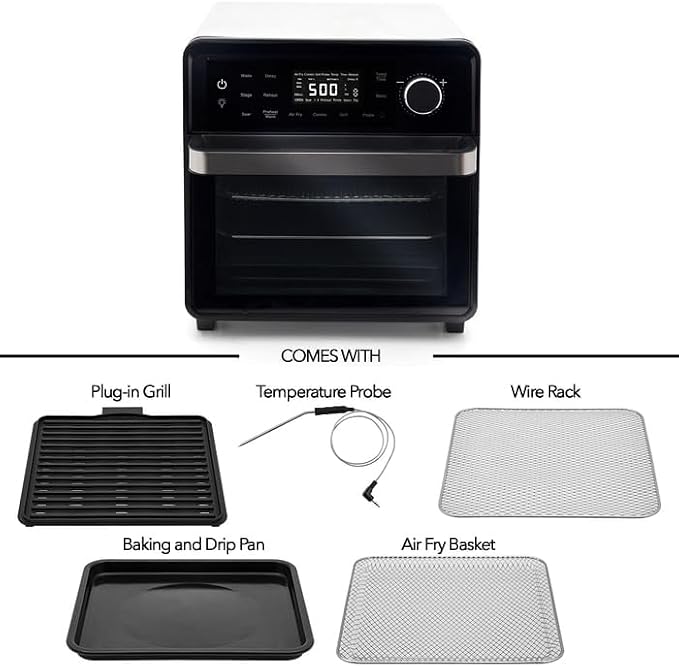 Nuwave Smart Air Fryer Oven with POWERPORT™ Plug-In Grill for Dual-Zone Efficient Cook, 100 in 1 Advanced Convection Toaster Oven Countertop w/Insulated 2-Glass Door, 450°F Preheat, Stainless Steel