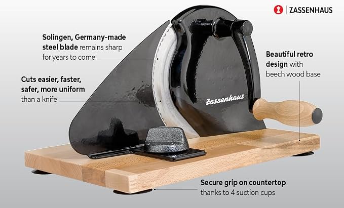 Zassenhaus Original Classic Adjustable Bread Slicer for Uniform Slices - Bread Slicer for Homemade Bread - 18/8 Stainless Steel Blade Sourdough Cutter - Cream, 11.75" x 8"