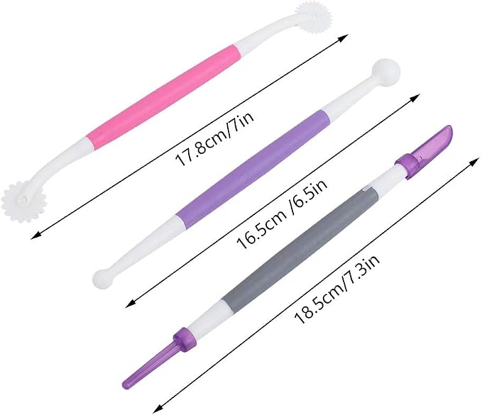 TOPINCN 3-Piece Set Fondant Cake Decorating Tools, Fondant Sculpting & Modeling Kit for Baking, Sugar Paste Smoothing & Shaping Tools for Gumpaste, Icing, DIY Pastry Supplies