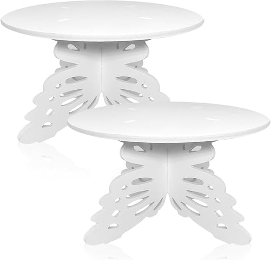 AOCEAN 12 Inch Butterfly Cake Stand, White Butterfly PVC Cake Holder for Birthday Wedding Party, Round Cake Stand for Dessert Table (2 Pack)