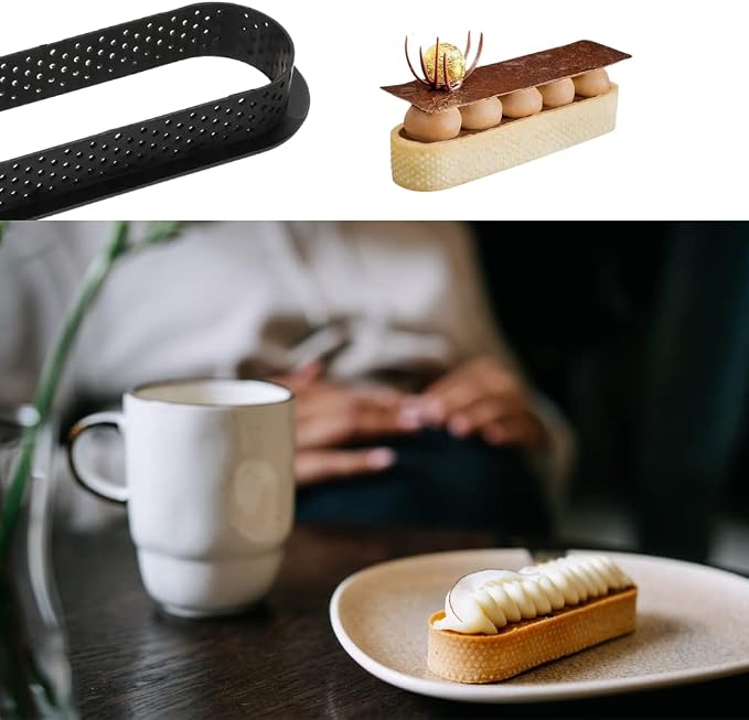 Round Tart Rings Tart Bottom Tower Cake Ring Mold Non Stick Perforated Tart Rings for Mousse Cheese Cake Muffin Pie Kitchen Baking Tart Molds (Oval)