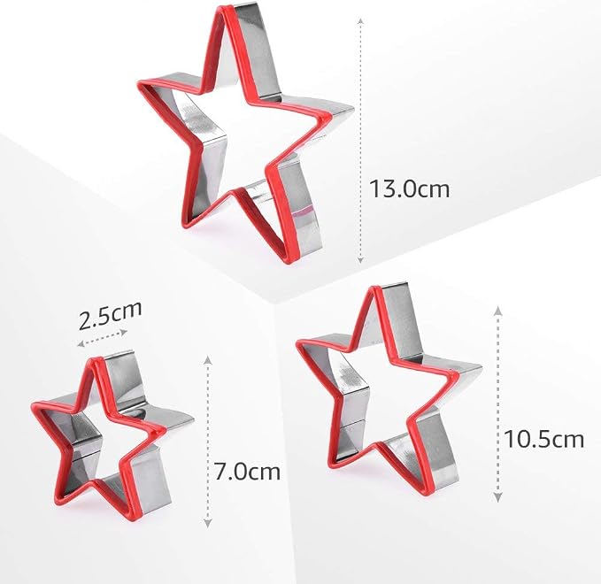 Star Cookie Cutters Set 3pcs Stainless Steel, Food Grade Large & Mini Star Cookie Cutter for Pressing Cookie, Sandwich and Bread