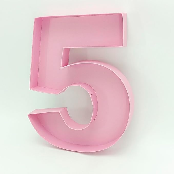 12inch Cardboard Number Fillable Food Tray Box for Charcuterie, Cupcake Arrangement,Birthday Anniversary (Pink 5)