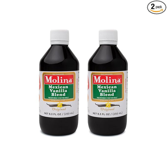 Vanilla Molina - Mexican Vanilla Blend with Pure Vanilla Extract - 2 Pack (8.3 Fl Oz Bottles) - Natural Flavoring for Baking, Cakes and Desserts