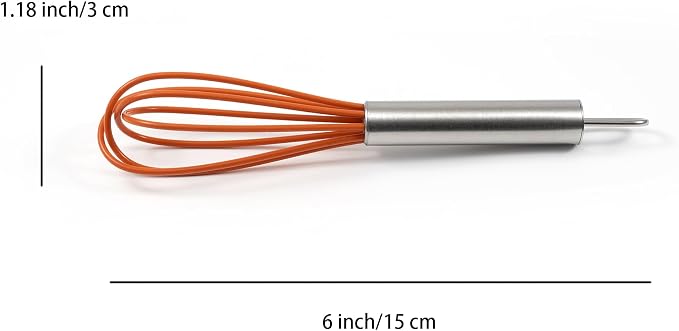 Mini Whisks 6 inch 4Pcs silica gel stainless steel Whisk, Hand Egg Mixer for Flour Cake Egg, Kitchen Cooking Baking Use Whisk (orange)