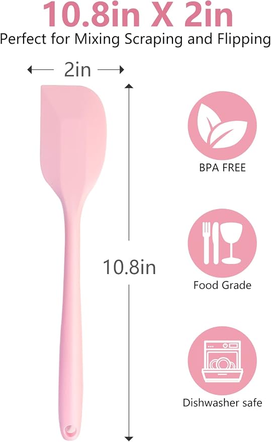 Pink Rubber Spatula for Kitchen Use, 10.8In Silicone Spatulas for Cooking Heat Resistant, Flexible Small kitchen Spatula for Kitchen Nonstick Cookware, Seamless & Dishwasher Safe