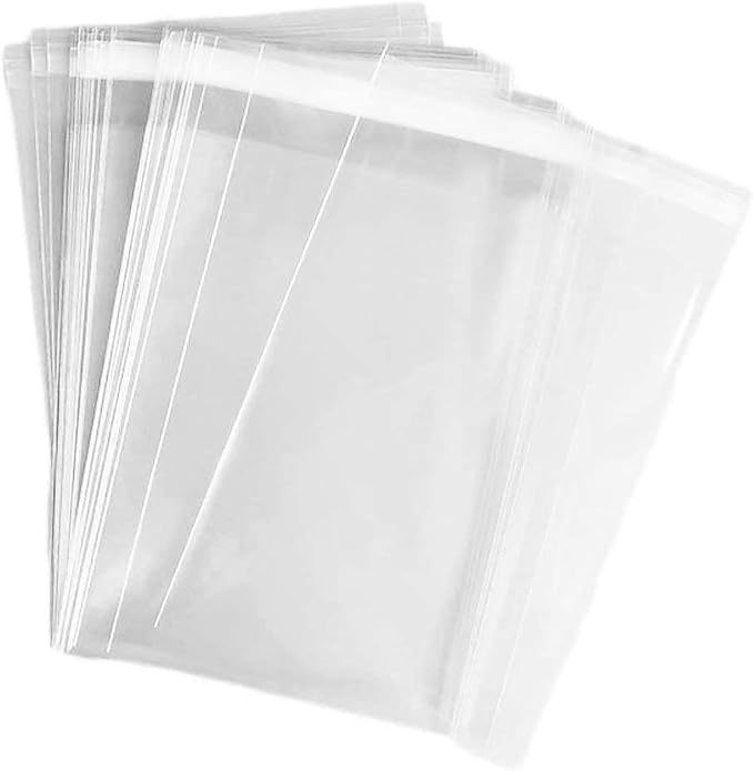 100 pcs Clear 8" x 10"(19.8*25 cm) Self Seal Cello Cellophane Bags Resealable Poly Bags 1.4 mils OPP Plastic Sleeves ,Clear bags for packaging Photos,Mats, Treats, T Shirts, Party Favors, Gifts