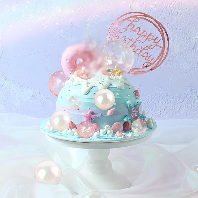 Colorful Ball Cake Topper Mini Balloon Cupcake Topper DIY Foam Ball Artificial Dried Flower Cake Insert Decoration for Wedding Anniversary Baby Shower Birthday Party Supplies (Clear White Pink)