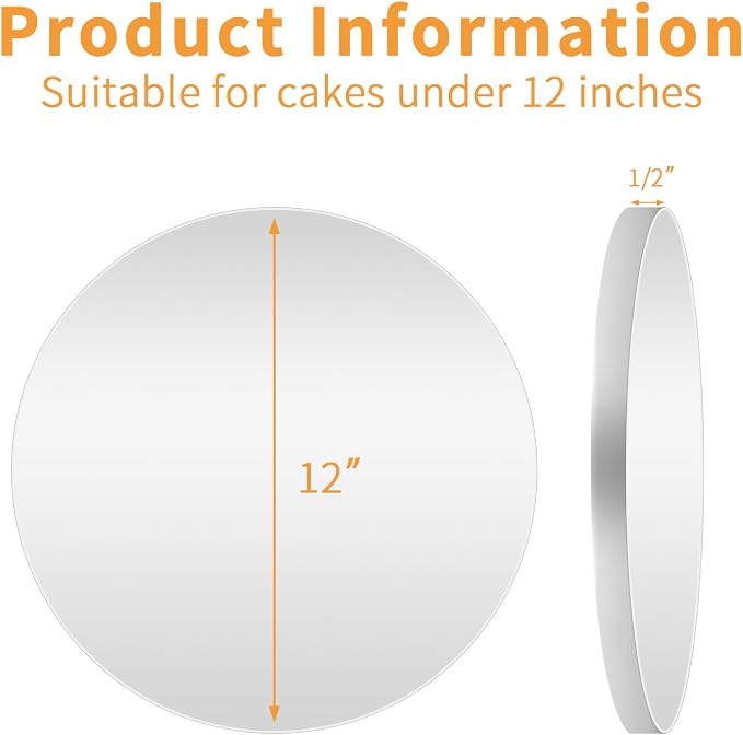 10pcs 12 inch Round Cake Boards 1/2inch Thick,10 Pack Sturdy Silver Cake Drums with Smooth Straight Edges, Waterproof & Oil-Proof(Sliver 12inch/10pcs)