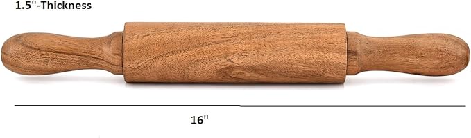 Rolling Pins Acacia Wood Professional Baker's Tool for Dough, Pastry, Pizza | Durable & Rustic Kitchen Essential (16" x 1.5" x 1.5")